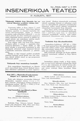 Insenerikoja Teated : ajakiri ; 8 1937-08-31