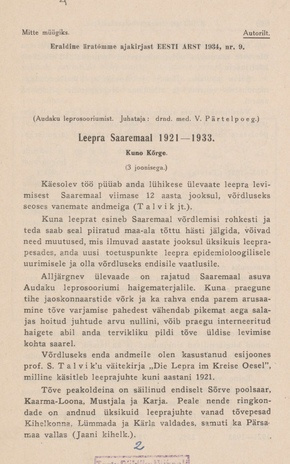 Leepra Saaremaal 1921-1933