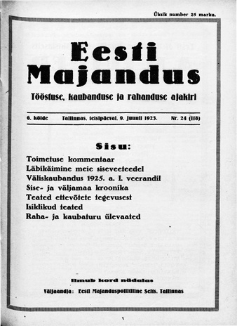 Eesti Majandus ; 24 (118) 1925-06-09