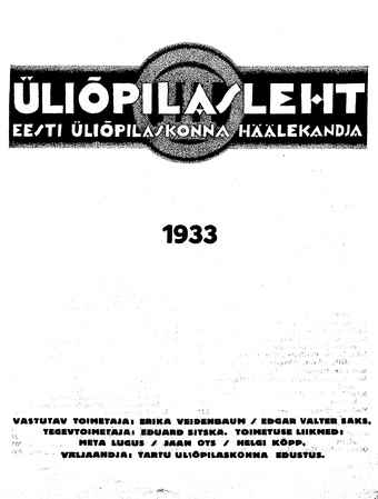 Üliõpilasleht ; sisukord 1933
