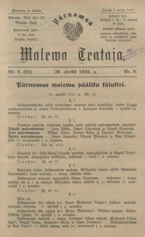 Pärnumaa Maleva Teataja ; 8 (82) 1932-04-30