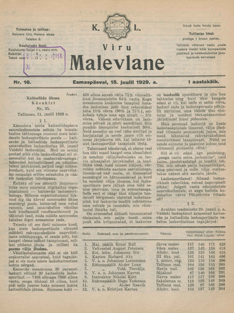 K. L. Viru Malevlane ; 16 1929-07-15