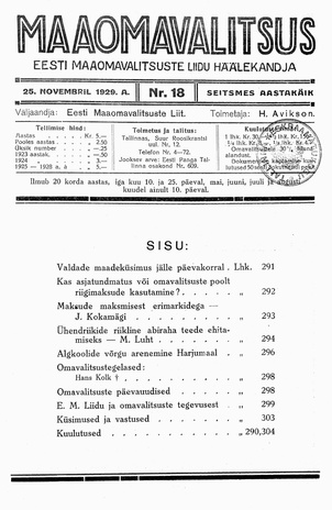Maaomavalitsus ; 18 1929-10-25
