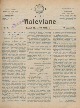 K. L. Viru Malevlane ; 8 1932-04-15