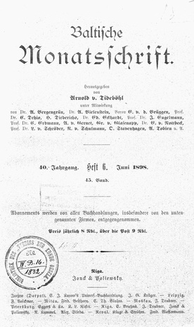Baltische Monatsschrift ; 6 1898-06