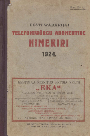 Eesti Wabariigi telefoniwõrgu abonentide nimekiri 1924