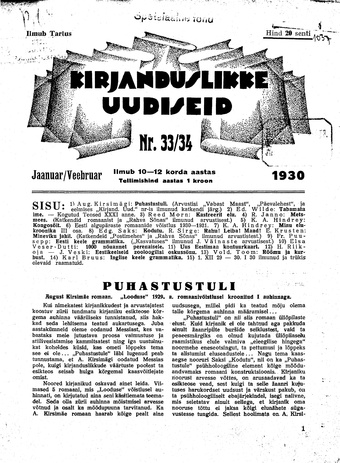 Kirjanduslikke uudiseid ; 33/34 1930