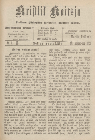 Kristlik Kaitsja : Eesti metodistide häälekandja ; 8 1923-08