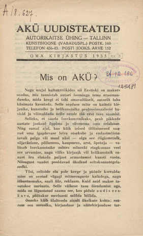 AKÜ Uudisteateid ; 3 1935