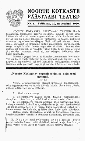 Noorte Kotkaste Peastaabi teated ; 1 1930-11-20