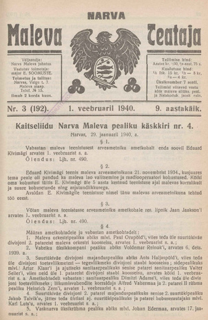 Narva Maleva Teataja ; 3 (192) 1940-02-01