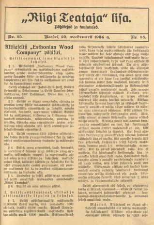 Riigi Teataja Lisa : seaduste alustel avaldatud teadaanded ; 35 1924-02-29