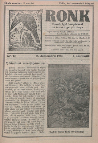Ronk : perekonna ja noorsoo ajakiri ; 13 1923-12-15