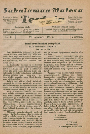 Sakalamaa Maleva Teataja ; 2 1933-01-19