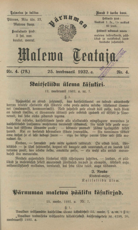 Pärnumaa Maleva Teataja ; 4 (78) 1932-02-25