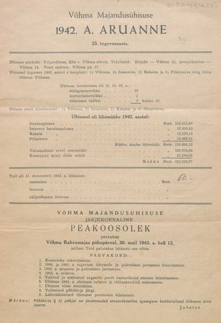 Võhma Majandusühisuse 1942 aasta aruanne ; 1943