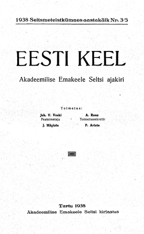 Eesti Keel ; 3-5 1938