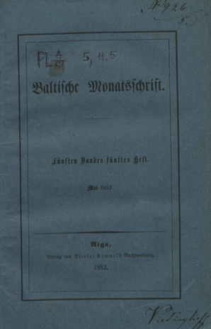 Baltische Monatsschrift ; 5 1862-05