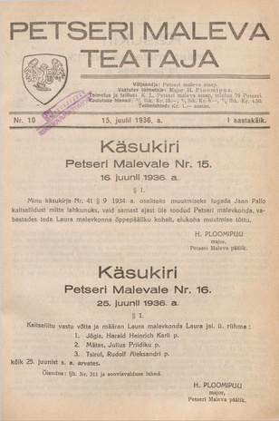 Petseri Maleva Teataja ; 10 1936-07-15