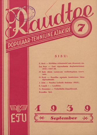 Raudtee : populaar-tehniline ajakiri ; 7 1939-09