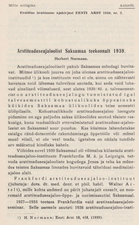 Arstiteaduseajaloolist Saksamaa teekonnalt 1939
