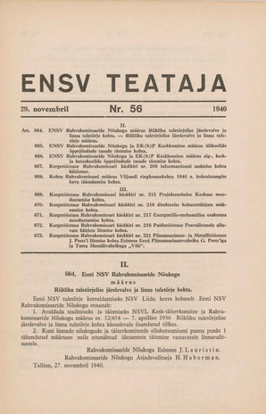 Eesti NSV Teataja ; 56 1940-11-29