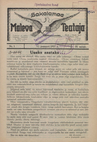 Sakalamaa Maleva Teataja ; 1 1937-01-12
