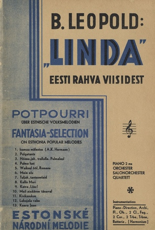 "Linda" : Eesti rahva viisidest = Potpourri über Estnische Volksmelodien = Fantasia-Selection on Esthonia popular Melodies = Estonské národní melodie : Orchester 