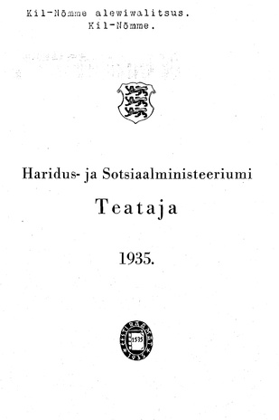 Hariduse- ja Sotsiaalministeeriumi Teataja ; sisukord 1935
