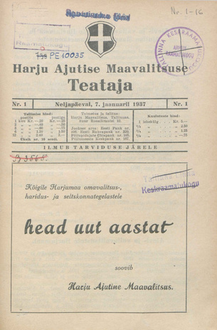 Harju Maavalitsuse Teataja ; 1 1937-01-07
