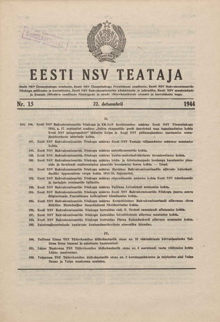 Eesti NSV Teataja ; 15 1944-12-22