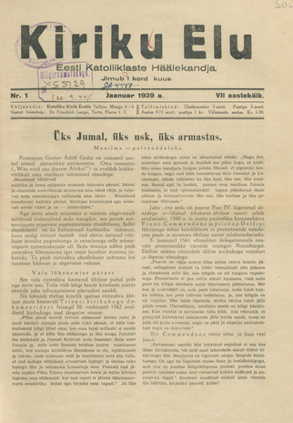 Kiriku Elu : Eesti Katoliiklaste Häälekandja ; 1 1939-01-16