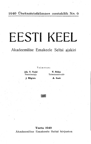 Eesti Keel ; 6 1940