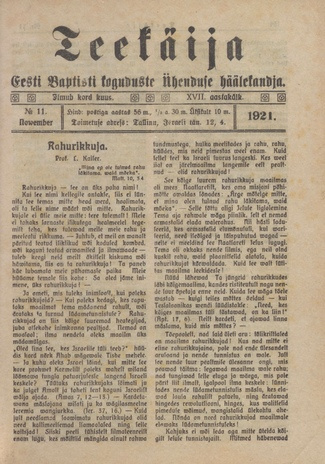 Teekäija : Eesti Baptisti Koguduse Ühenduse häälekandja ; 11 1921-11
