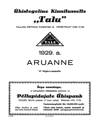 Ühistegelik kindlustusselts "Talu" : 1929. a. aruanne