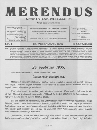 Merendus : mereasjanduslik ajakiri ; 1 1935