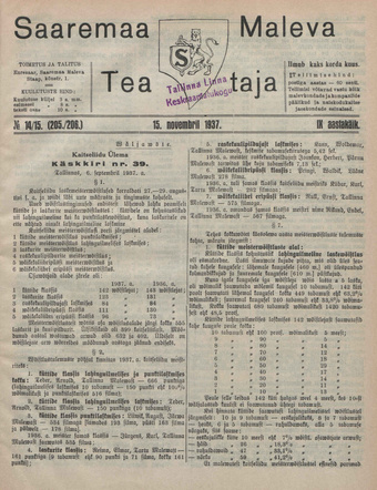 Saaremaa Maleva Teataja ; 14/15 (205/206) 1937-11-15