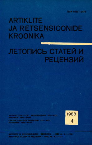 Artiklite ja Retsensioonide Kroonika = Летопись статей и рецензий ; 4 1988-04