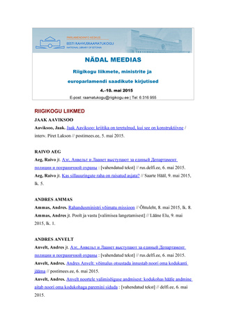Nädal meedias ; 4. - 10. mai 2015
