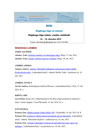 DIXI. Riigikogu liige on öelnud ; 12. - 18. oktoober 2015