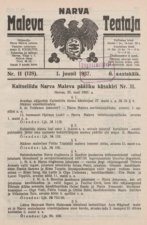 Narva Maleva Teataja ; 11 (128) 1937-06-01