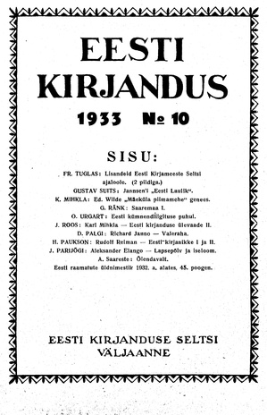 Eesti Kirjandus ; 10 1933