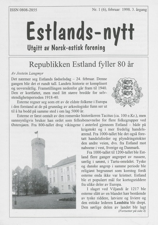 Estlands-nytt : allment tidsskrift for Estlands-interesserte ; 1 (6) 1998-02