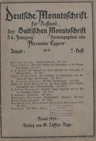 Baltische Monatsschrift ; 7 1914-07