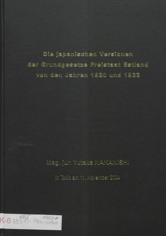 Die japanischen Versionen der Grundgesetze Freistaat Estland von den Jahren 1920 und 1933 