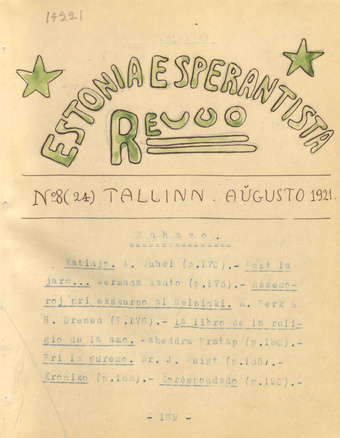 Estonia Esperantista Revuo ; 8 (24) 1921-08