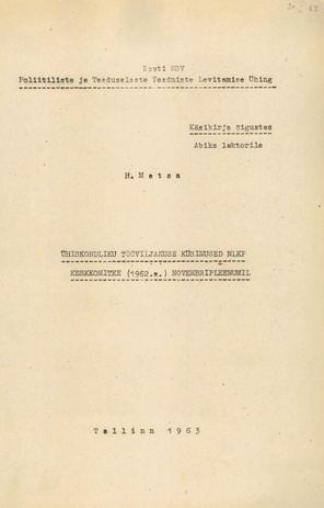 Ühiskondliku tööviljakuse küsimused NLKP Keskkomitee (1962. a.) novembripleenumil  : abiks lektorile 