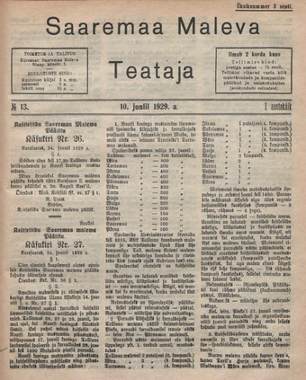 Saaremaa Maleva Teataja ; 13 1929-07-10