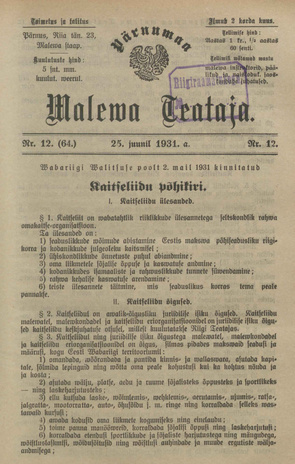Pärnumaa Maleva Teataja ; 12 (64) 1931-06-25
