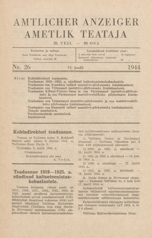 Ametlik Teataja. III osa = Amtlicher Anzeiger. III Teil ; 26 1944-07-12